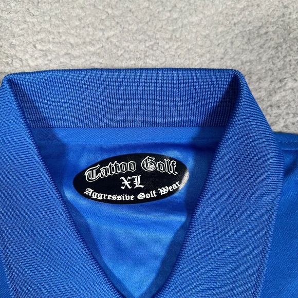Tattoo Golf Shirt Mens‎ XL Blue Performance Stretch Casual Graphic Skull Logo - Picture 4 of 10